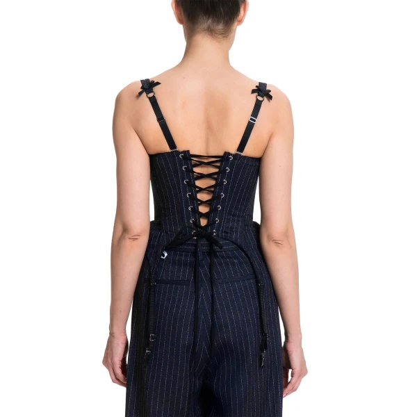 Maria Lucia Hohan Christa X Corset in Navy Pinstripe | Sleeveless | Luxury Shoes 