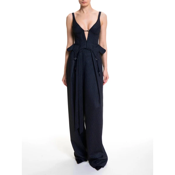 Maria Lucia Hohan Christa X Corset in Navy Pinstripe | Sleeveless | Luxury Shoes 