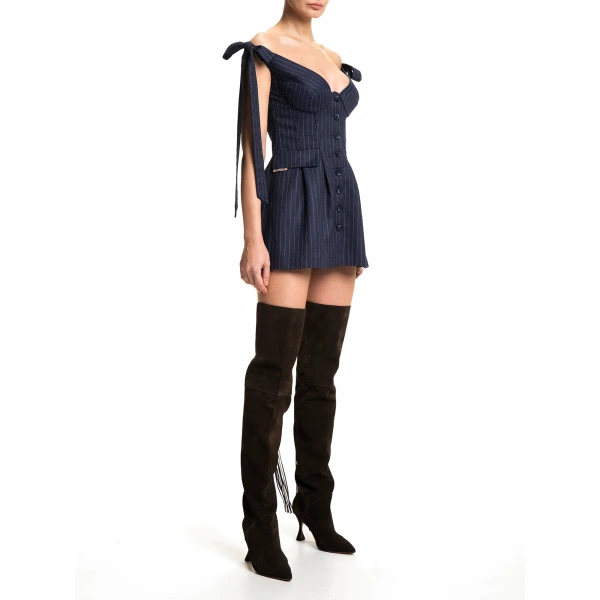 Maria Lucia Hohan Elvira Mini Dress in Navy Pinstripe | Mini Dresses | Luxury Shoes 