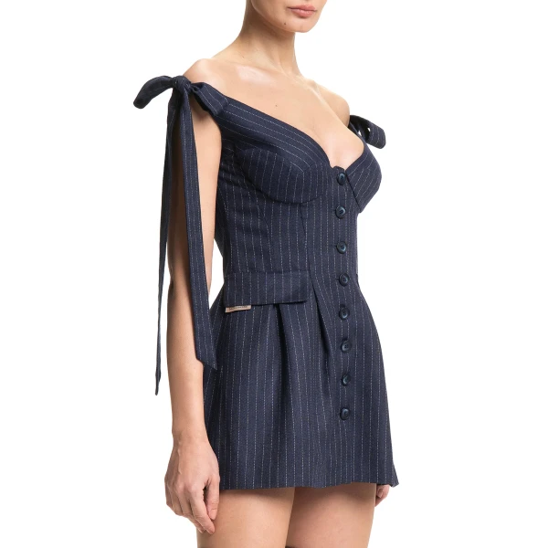 Maria Lucia Hohan Elvira Mini Dress in Navy Pinstripe | Mini Dresses | Luxury Shoes 