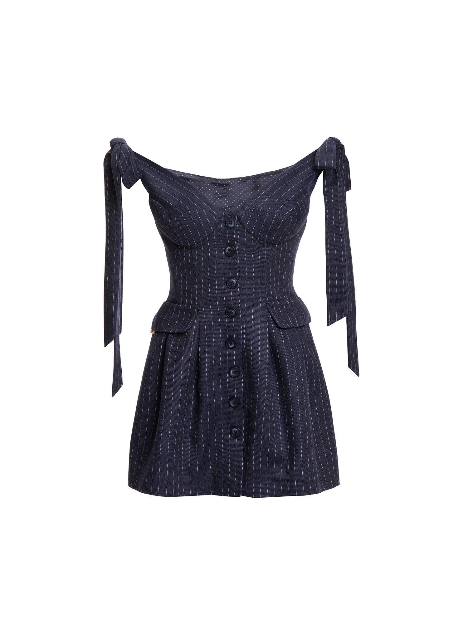 Maria Lucia Hohan Elvira Mini Dress in Navy Pinstripe Maria Lucia Hohan Elvira Mini Dress in Navy Pinstripe | Mini Dresses | Luxury Shoes