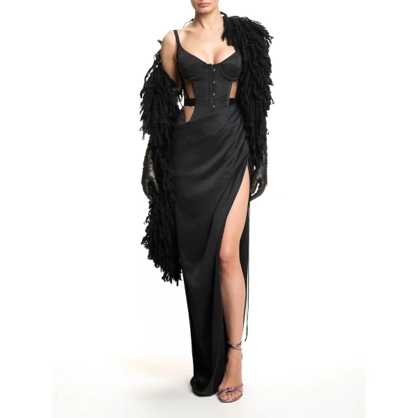 Maria Lucia Hohan Enya Fringe Scarf in Black | Scarves | Luxury Shoes 