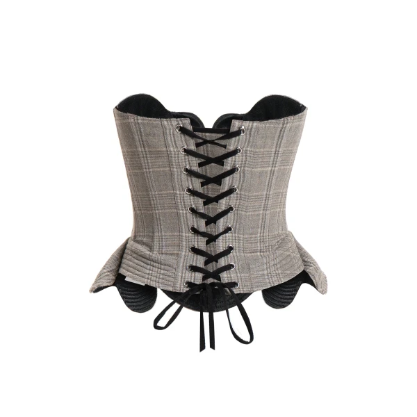 Maria Lucia Hohan Fabrizia Corset in Grey Moonbeam Check | Sleeveless | Luxury Shoes 