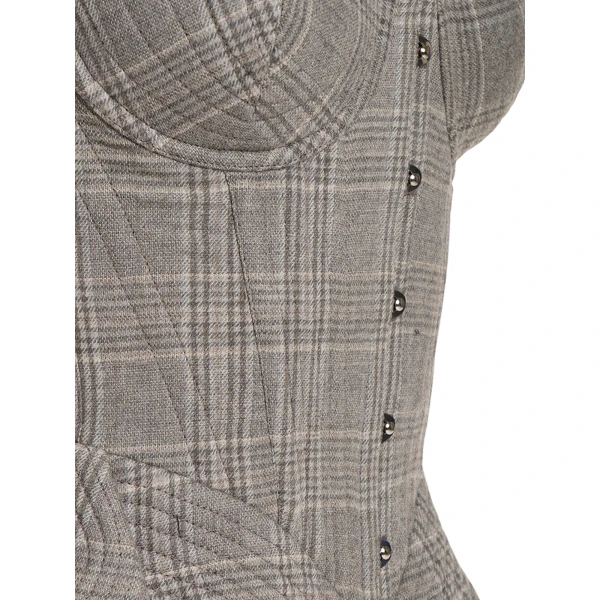 Maria Lucia Hohan Fabrizia Corset in Grey Moonbeam Check | Sleeveless | Luxury Shoes 