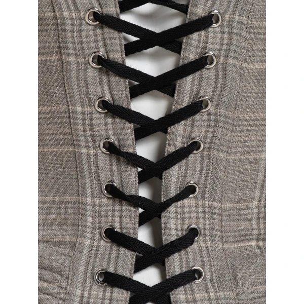 Maria Lucia Hohan Fabrizia Corset in Grey Moonbeam Check | Sleeveless | Luxury Shoes 