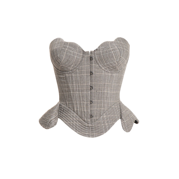 Maria Lucia Hohan Fabrizia Corset in Grey Moonbeam Check | Sleeveless | Luxury Shoes 