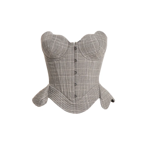 Maria Lucia Hohan Fabrizia Corset in Grey Moonbeam Check | Sleeveless | Luxury Shoes 