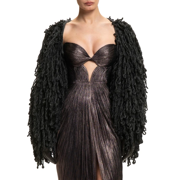 Maria Lucia Hohan Fussili Cape in Black | Scarves | Luxury Shoes 