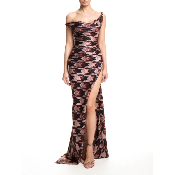 Maria Lucia Hohan Kimi Gown in Cocoa Houndstooth | Evening Gowns | Luxury Shoes 