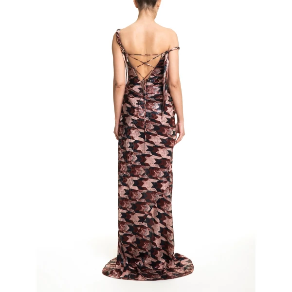 Maria Lucia Hohan Kimi Gown in Cocoa Houndstooth | Evening Gowns | Luxury Shoes 