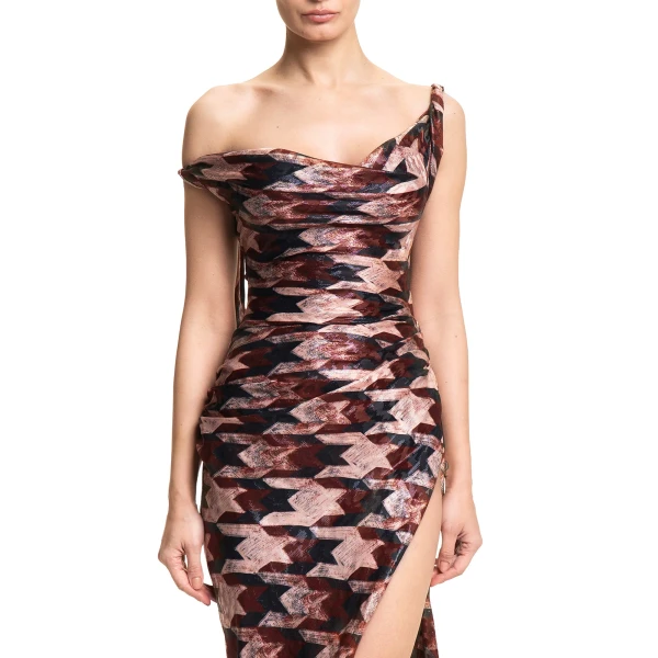 Maria Lucia Hohan Kimi Gown in Cocoa Houndstooth | Evening Gowns | Luxury Shoes 