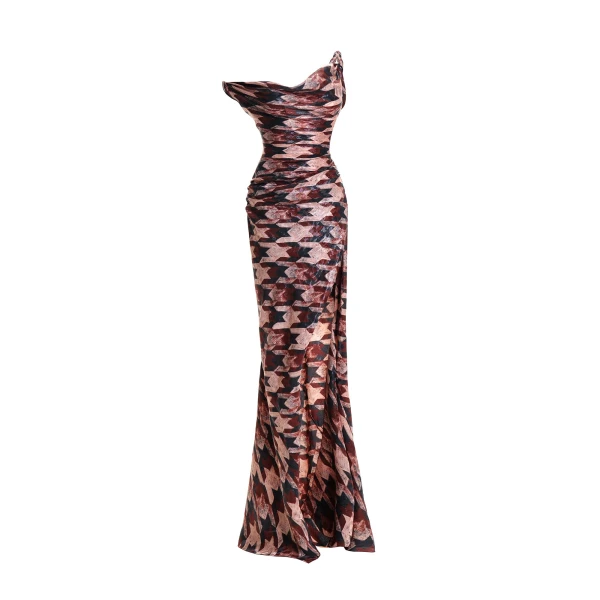 Kimi Gown in Cocoa Houndstooth
