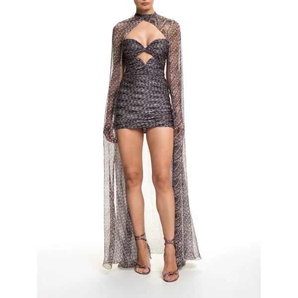 Maria Lucia Hohan Klara Cape in Pink Houndstooth | Scarves | Luxury Shoes 