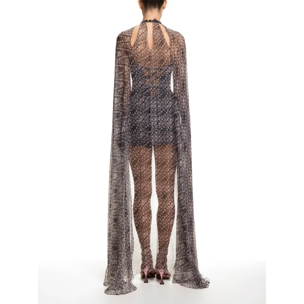 Maria Lucia Hohan Klara Cape in Pink Houndstooth | Scarves | Luxury Shoes 