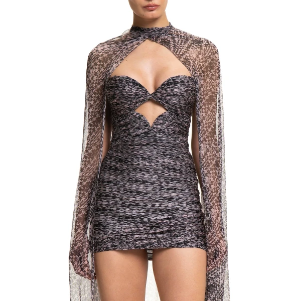Maria Lucia Hohan Klara Cape in Pink Houndstooth | Scarves | Luxury Shoes 