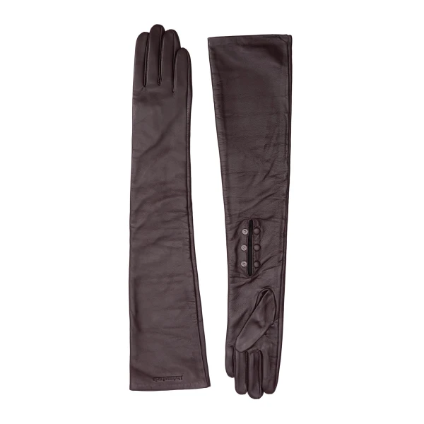 Leandra Long Leather Gloves in Truffle