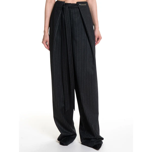 Maria Lucia Hohan Yuki Wide-Leg Pants in Grey Pinstripe | Wide leg pants | Luxury Shoes 
