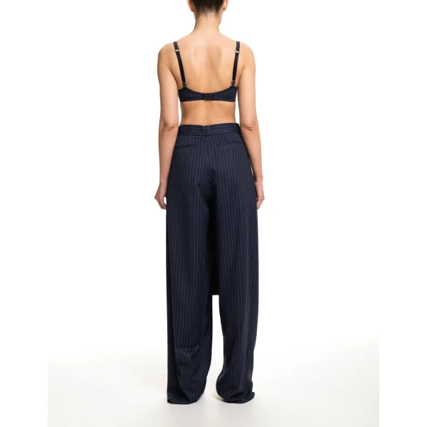 Maria Lucia Hohan Yuki Wide-Leg Pants in Navy Pinstripe | Wide leg pants | Luxury Shoes 