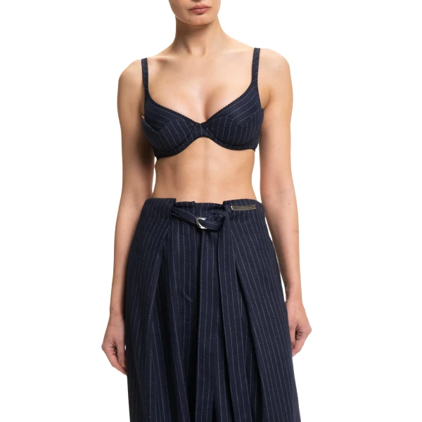Maria Lucia Hohan Yuki Wide-Leg Pants in Navy Pinstripe | Wide leg pants | Luxury Shoes 