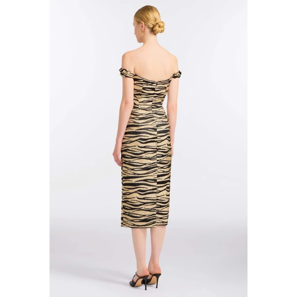 Markarian Amina Zebra-Striped Midi Dress, view 4 | Midi Dresses | Luxury Shoes 