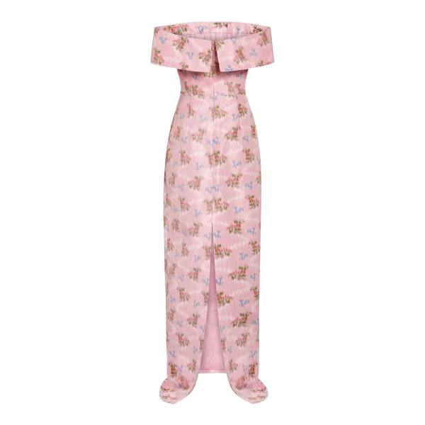 Markarian Clover Pink Bouquet Ikat Gown, view 2 | Evening Gowns | Luxury Shoes 