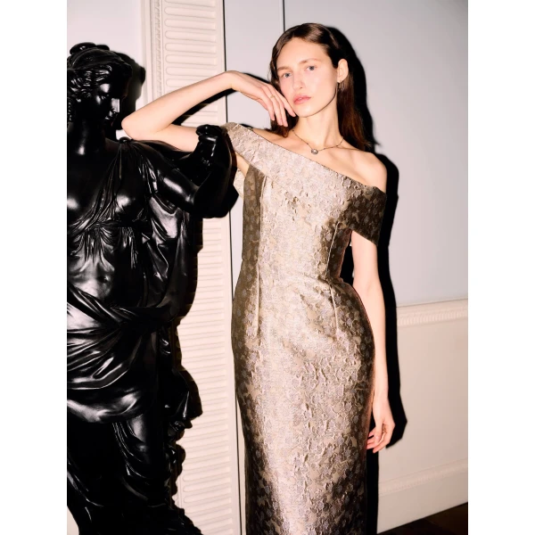 Markarian Clover Silver Gown, view 2 | Evening Gowns | Luxury Shoes 
