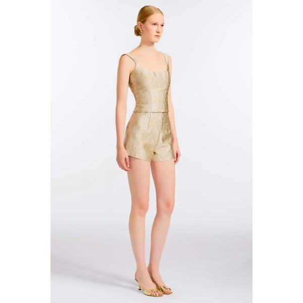 Markarian Maisie Silver Corset Top, view 3 | Sleeveless | Luxury Shoes 