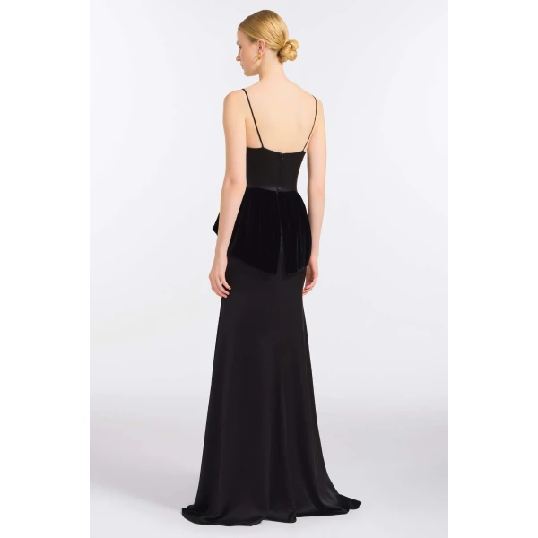 Markarian Neroli Black Satin and Velvet Gown, view 4 | Evening Gowns | Luxury Shoes 