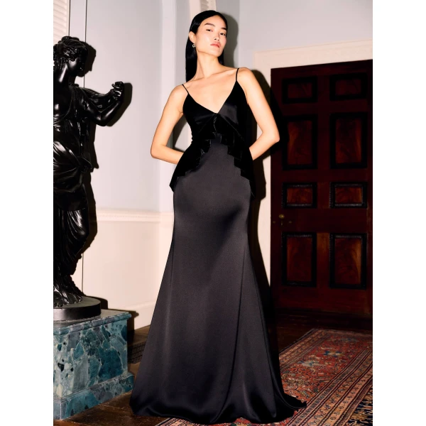 Markarian Neroli Black Satin and Velvet Gown, view 6 | Evening Gowns | Luxury Shoes 