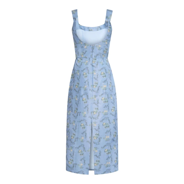 Markarian Numa Blue Floral Ikat Corset Midi Dress, view 2 | Midi Dresses | Luxury Shoes 