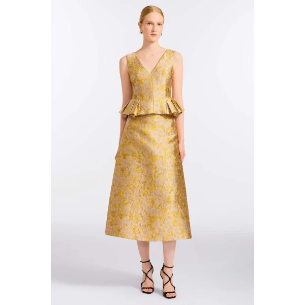 Markarian Pia Gold Midi Skirt, view 2 | Midi Skirts | Luxury Shoes 