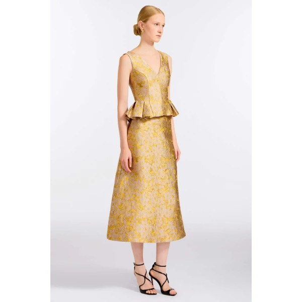 Markarian Pia Gold Midi Skirt, view 3 | Midi Skirts | Luxury Shoes 