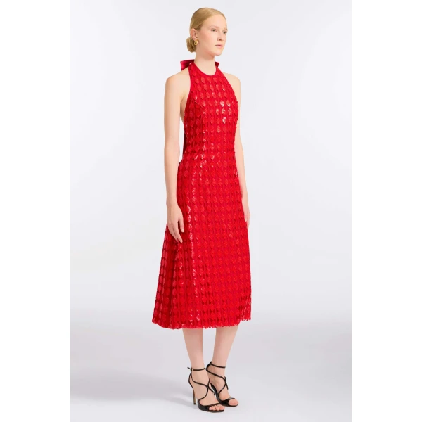Markarian Ravenna Scarlet Halter Dress, view 2 | Midi Dresses | Luxury Shoes 