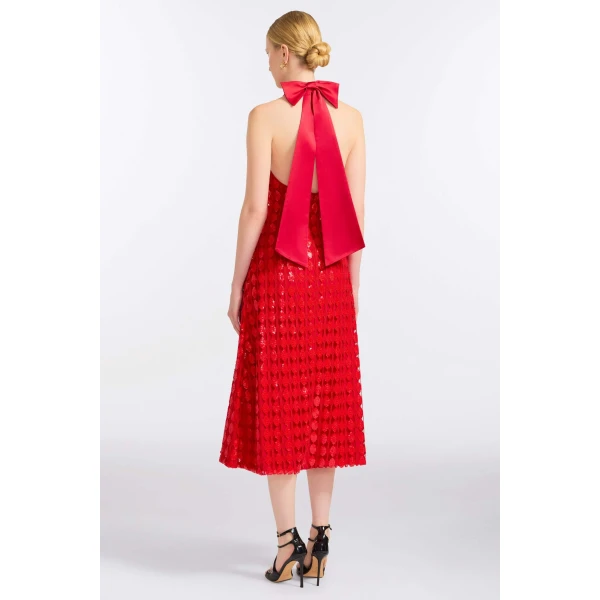 Markarian Ravenna Scarlet Halter Dress, view 3 | Midi Dresses | Luxury Shoes 