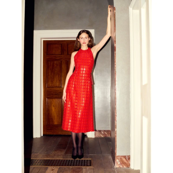 Markarian Ravenna Scarlet Halter Dress, view 6 | Midi Dresses | Luxury Shoes 