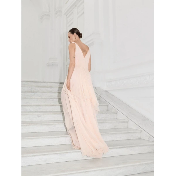 Marmar Halim A-Line Pleated Chiffon Dress With Layers | Evening Gowns | Luxury Shoes 