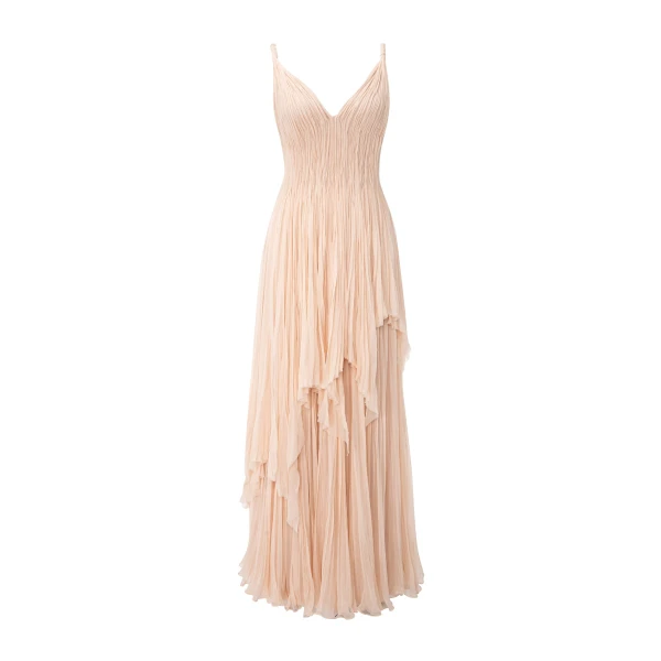 Marmar Halim A-Line Pleated Chiffon Dress With Layers | Evening Gowns | Luxury Shoes 