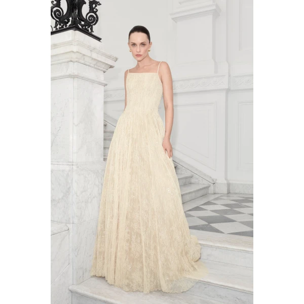 Marmar Halim A-Line Pleated Lace Dress | Evening Gowns | Luxury Shoes 