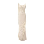 Marmar Halim Asymmetrical Draped Chiffon Dress in Ivory | Evening Gowns | Luxury Shoes 