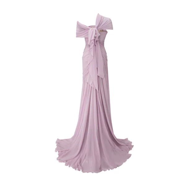 Marmar Halim Asymmetrical Draped Chiffon Dress in Pink | Evening Gowns | Luxury Shoes 