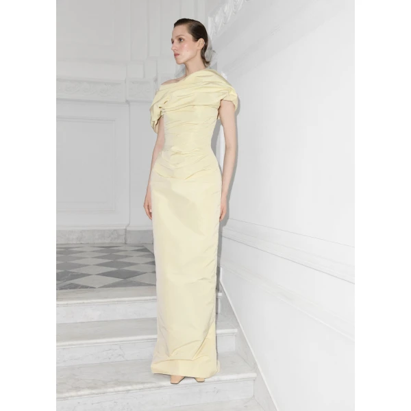 Marmar Halim Asymmetrical Draped Taffeta Dress | Evening Gowns | Luxury Shoes 