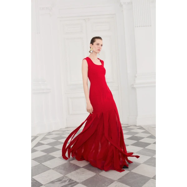 Marmar Halim Crepe Dress With Detailed Chiffon | Evening Gowns | Luxury Shoes 