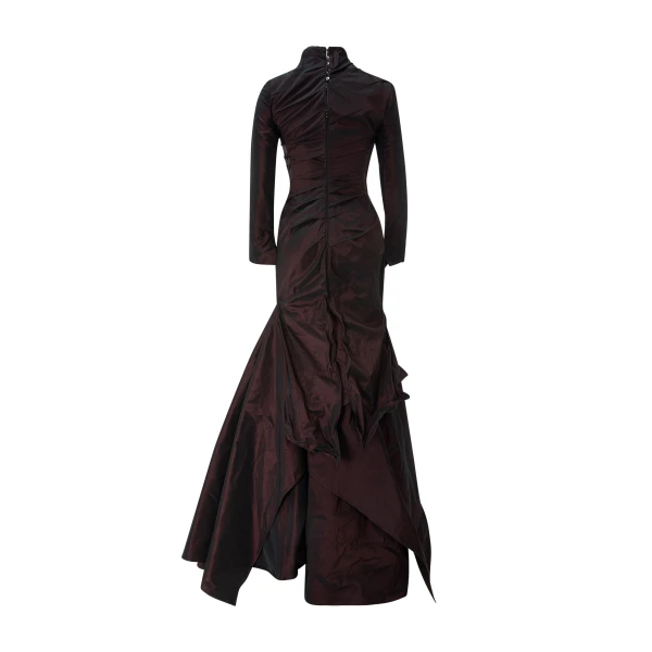 Marmar Halim High-Neck Draped Fish-Cut Taffeta Dress | Evening Gowns | Luxury Shoes 