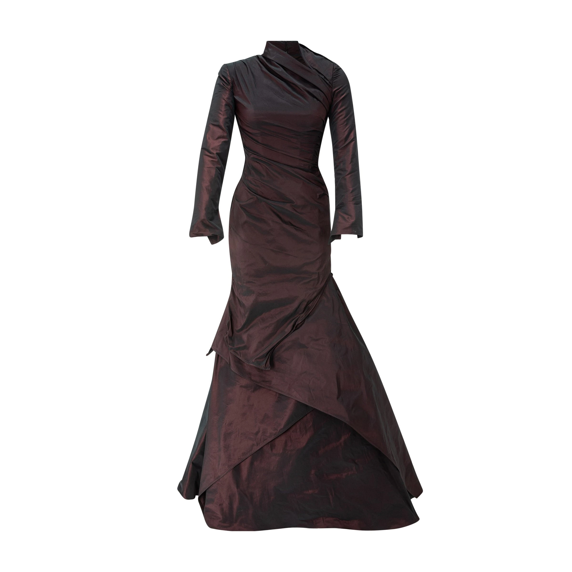 Marmar Halim High-Neck Draped Fish-Cut Taffeta Dress Marmar Halim High-Neck Draped Fish-Cut Taffeta Dress | Evening Gowns | Luxury Shoes