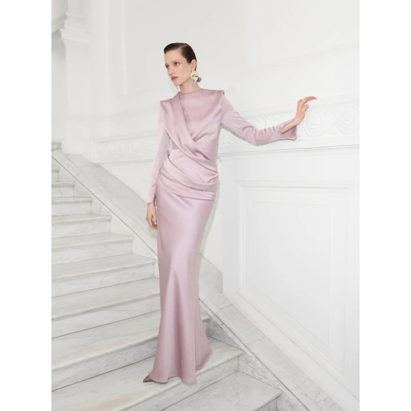 Marmar Halim High-Neck Draped Satin Dress | Evening Gowns | Luxury Shoes 