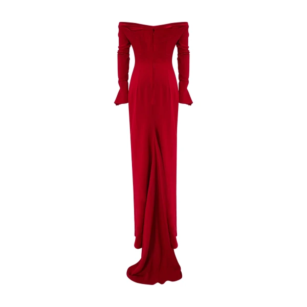 Marmar Halim Off-Shoulder Crepe Dress With Draped Outline | Evening Gowns | Luxury Shoes 