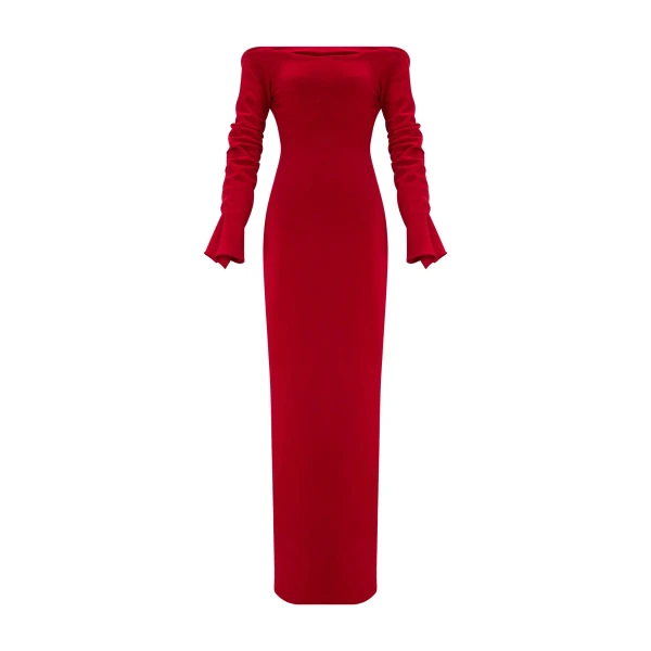 Off-Shoulder Crepe Dress With Draped Outline