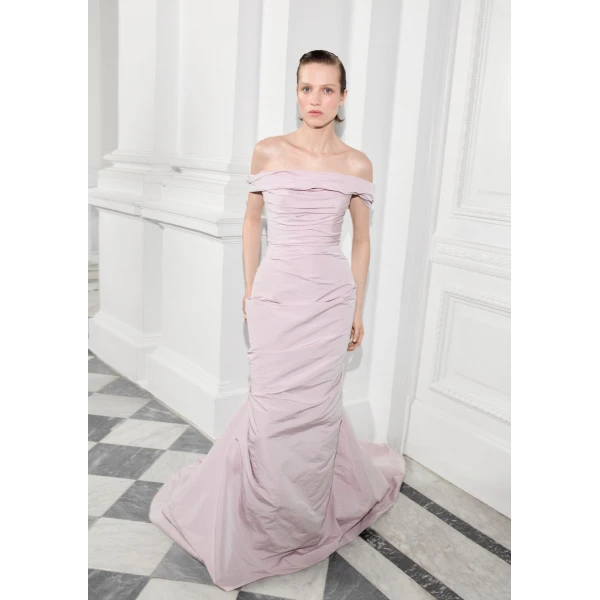 Marmar Halim Off-Shoulder Draped Taffeta Dress | Evening Gowns | Luxury Shoes 