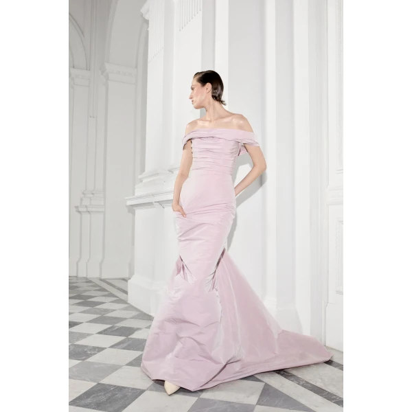 Marmar Halim Off-Shoulder Draped Taffeta Dress | Evening Gowns | Luxury Shoes 