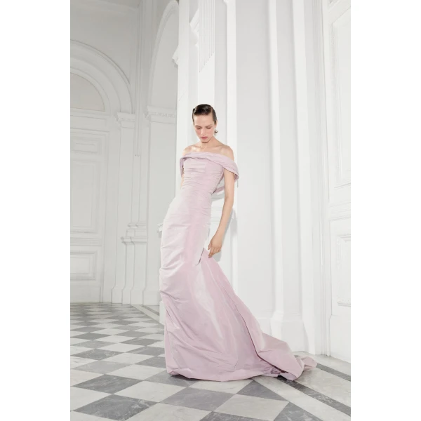 Marmar Halim Off-Shoulder Draped Taffeta Dress | Evening Gowns | Luxury Shoes 